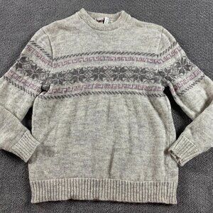 Vintage Tundra Canada Sweater Unisex Medium Women's Fair Isle Wool Beige Pink